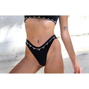 Oceanus Swimwear Black Crystal Embellished V-Cut Bikini Bottoms Size L London